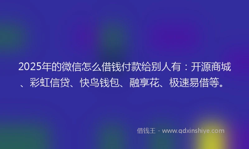 2025年的微信怎么借钱付款给别人有：开源商城、彩虹信贷、快鸟钱包、融享花、极速易借等。