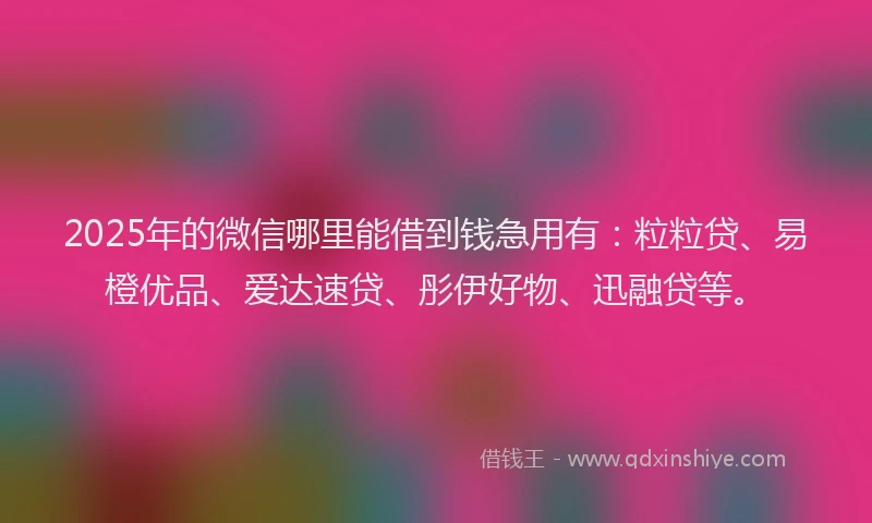 2025年的微信哪里能借到钱急用有：粒粒贷、易橙优品、爱达速贷、彤伊好物、迅融贷等。