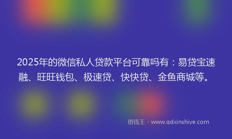 2025年的微信私人贷款平台可靠吗有：易贷宝速融、旺旺钱包、极速贷、快快贷、金鱼商城等。
