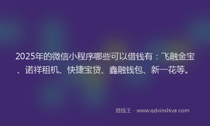 2025年的微信小程序哪些可以借钱有：飞融金宝、诺祥租机、快捷宝贷、鑫融钱包、新一花等。