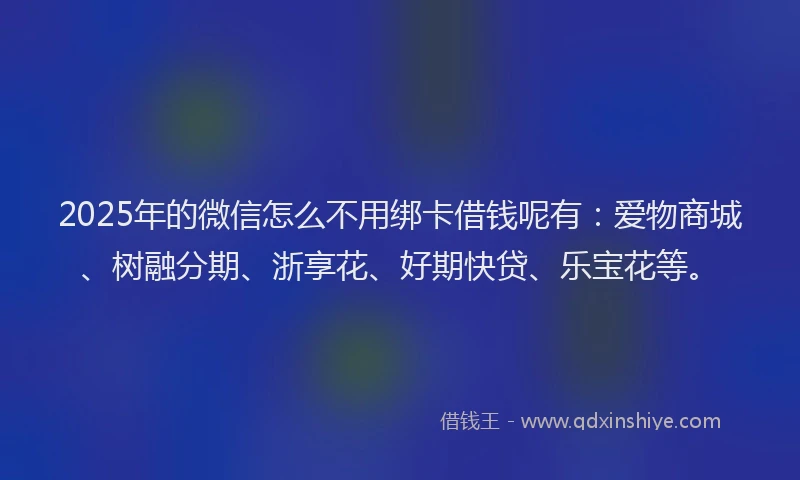 2025年的微信怎么不用绑卡借钱呢有：爱物商城、树融分期、浙享花、好期快贷、乐宝花等。