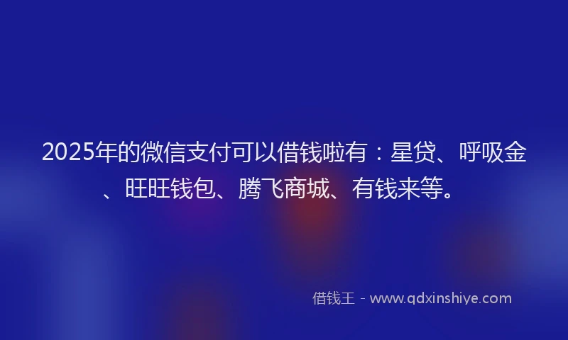 2025年的微信支付可以借钱啦有：星贷、呼吸金、旺旺钱包、腾飞商城、有钱来等。
