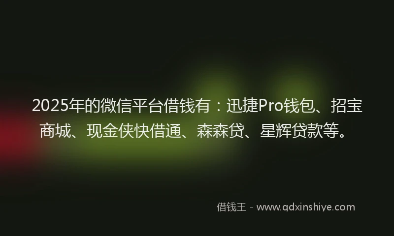2025年的微信平台借钱有：迅捷Pro钱包、招宝商城、现金侠快借通、森森贷、星辉贷款等。