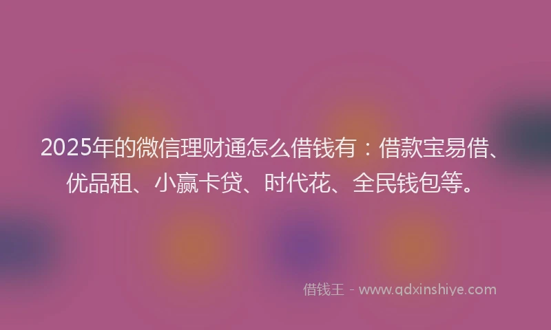 2025年的微信理财通怎么借钱有：借款宝易借、优品租、小赢卡贷、时代花、全民钱包等。
