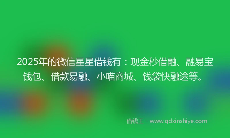 2025年的微信星星借钱有：现金秒借融、融易宝钱包、借款易融、小喵商城、钱袋快融途等。