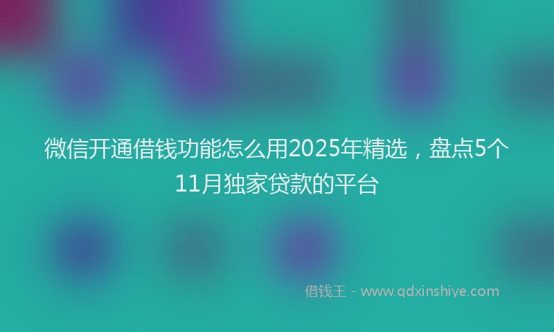 微信开通借钱功能怎么用2025年精选，盘点5个11月独家贷款的平台