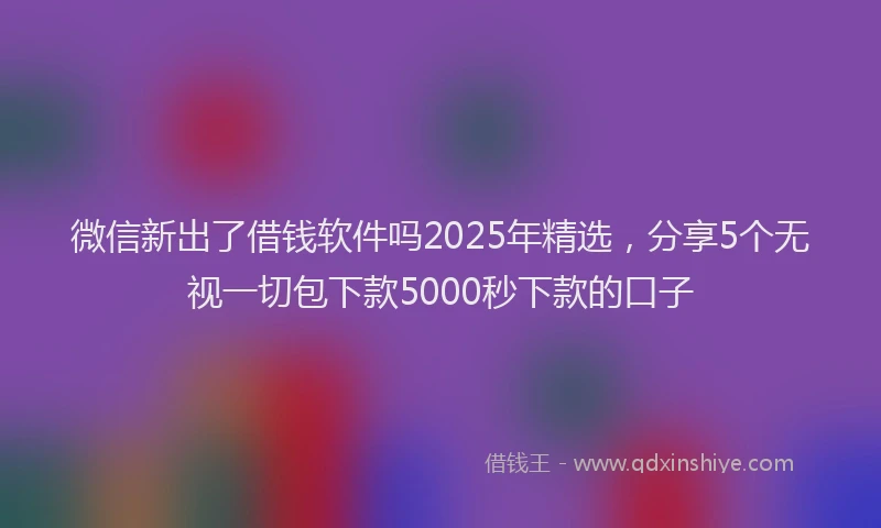 微信新出了借钱软件吗2025年精选，分享5个无视一切包下款5000秒下款的口子