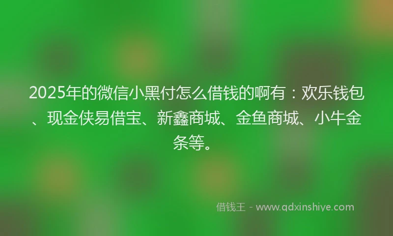 2025年的微信小黑付怎么借钱的啊有：欢乐钱包、现金侠易借宝、新鑫商城、金鱼商城、小牛金条等。