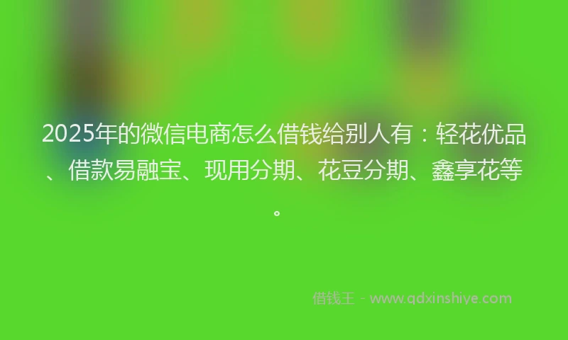 2025年的微信电商怎么借钱给别人有：轻花优品、借款易融宝、现用分期、花豆分期、鑫享花等。