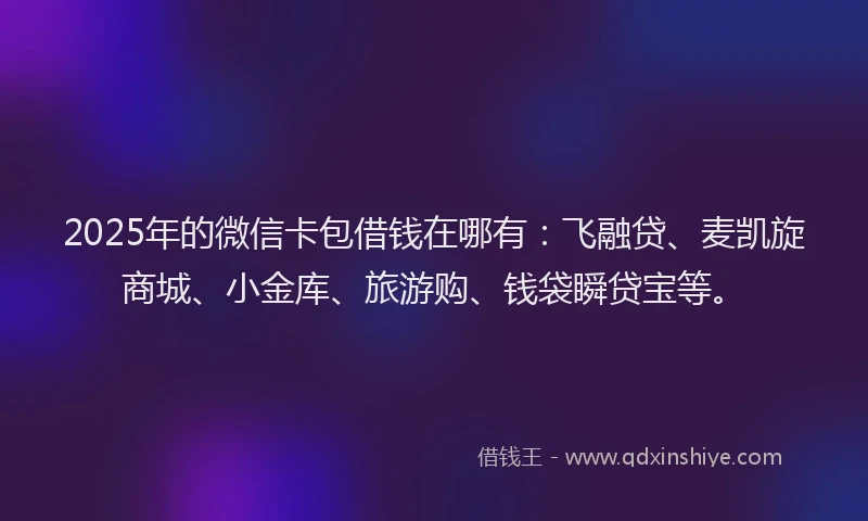 2025年的微信卡包借钱在哪有：飞融贷、麦凯旋商城、小金库、旅游购、钱袋瞬贷宝等。