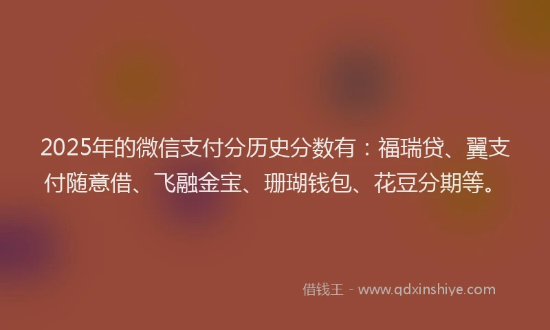 2025年的微信支付分历史分数有：福瑞贷、翼支付随意借、飞融金宝、珊瑚钱包、花豆分期等。