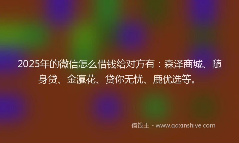 2025年的微信怎么借钱给对方有：森泽商城、随身贷、金瀛花、贷你无忧、鹿优选等。
