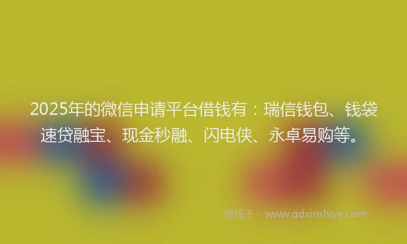 2025年的微信申请平台借钱有：瑞信钱包、钱袋速贷融宝、现金秒融、闪电侠、永卓易购等。
