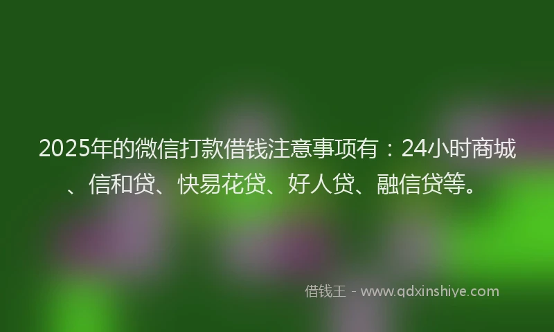 2025年的微信打款借钱注意事项有：24小时商城、信和贷、快易花贷、好人贷、融信贷等。