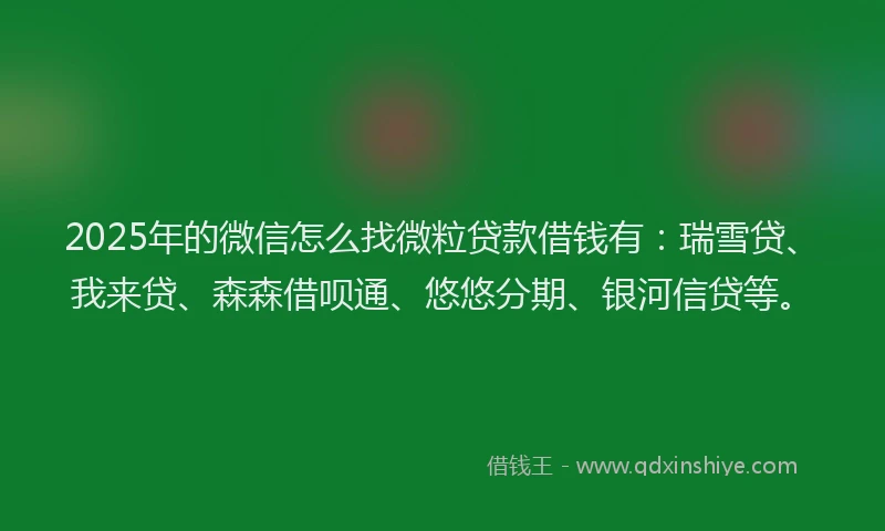 2025年的微信怎么找微粒贷款借钱有：瑞雪贷、我来贷、森森借呗通、悠悠分期、银河信贷等。