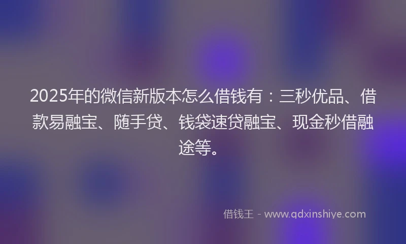 2025年的微信新版本怎么借钱有：三秒优品、借款易融宝、随手贷、钱袋速贷融宝、现金秒借融途等。