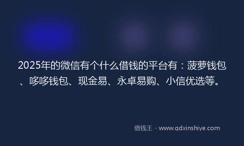 2025年的微信有个什么借钱的平台有：菠萝钱包、哆哆钱包、现金易、永卓易购、小信优选等。