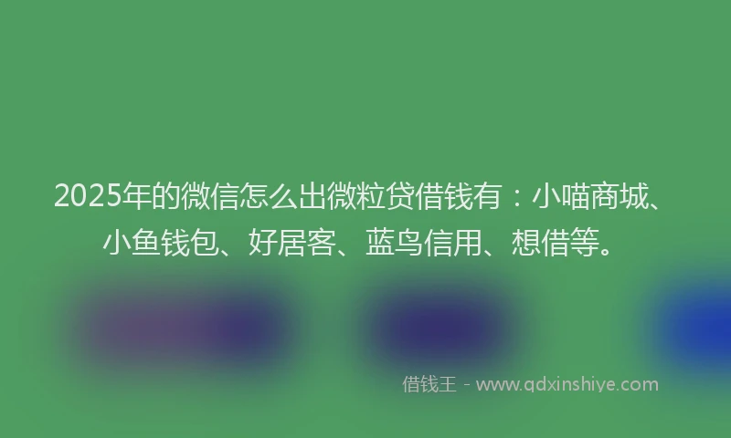 2025年的微信怎么出微粒贷借钱有：小喵商城、小鱼钱包、好居客、蓝鸟信用、想借等。