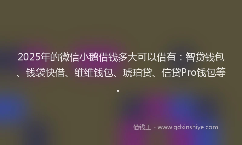 2025年的微信小鹅借钱多大可以借有：智贷钱包、钱袋快借、维维钱包、琥珀贷、信贷Pro钱包等。