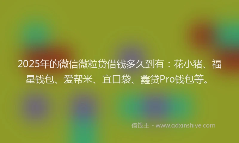 2025年的微信微粒贷借钱多久到有：花小猪、福星钱包、爱帮米、宜口袋、鑫贷Pro钱包等。