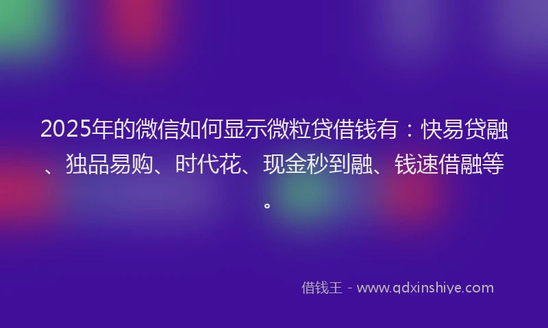2025年的微信如何显示微粒贷借钱有：快易贷融、独品易购、时代花、现金秒到融、钱速借融等。