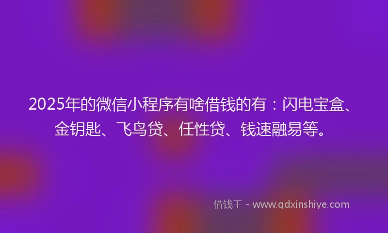 2025年的微信小程序有啥借钱的有：闪电宝盒、金钥匙、飞鸟贷、任性贷、钱速融易等。