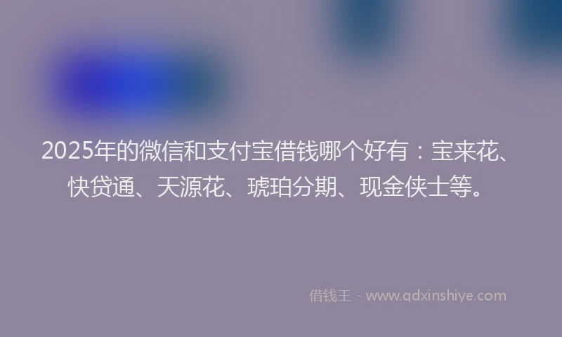 2025年的微信和支付宝借钱哪个好有：宝来花、快贷通、天源花、琥珀分期、现金侠士等。