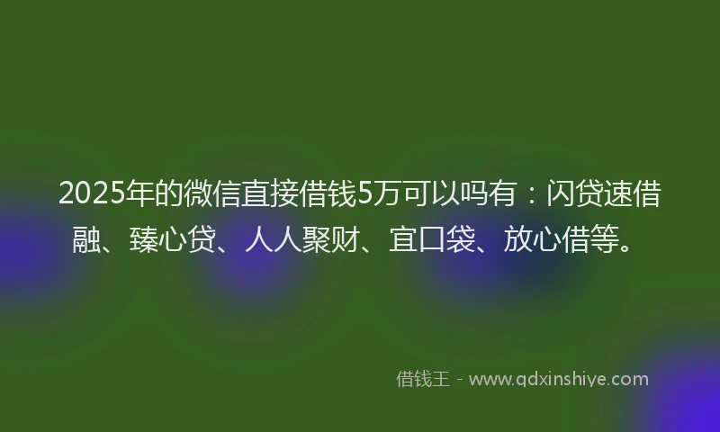 2025年的微信直接借钱5万可以吗有：闪贷速借融、臻心贷、人人聚财、宜口袋、放心借等。