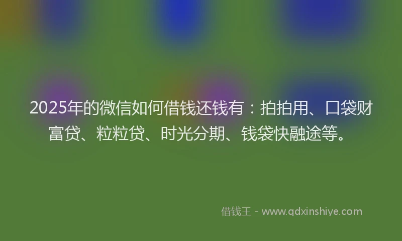 2025年的微信如何借钱还钱有：拍拍用、口袋财富贷、粒粒贷、时光分期、钱袋快融途等。