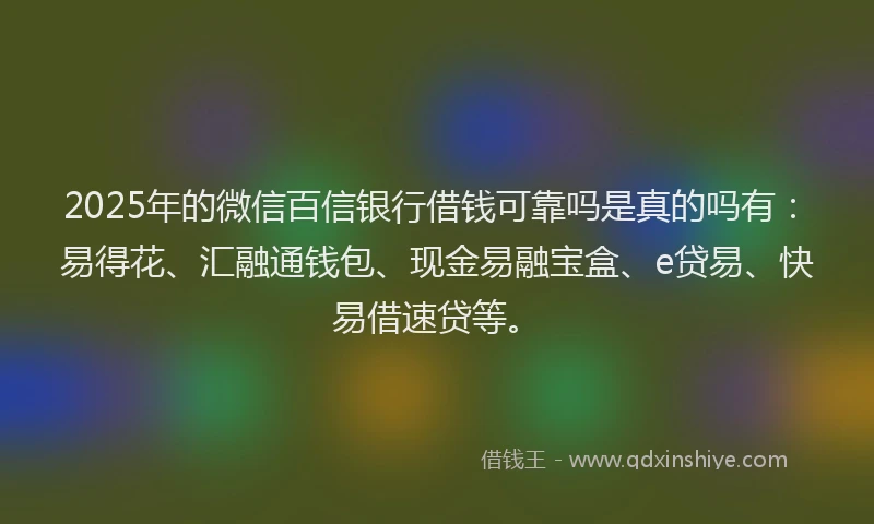 2025年的微信百信银行借钱可靠吗是真的吗有：易得花、汇融通钱包、现金易融宝盒、e贷易、快易借速贷等。