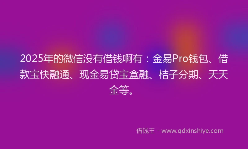 2025年的微信没有借钱啊有：金易Pro钱包、借款宝快融通、现金易贷宝盒融、桔子分期、天天金等。
