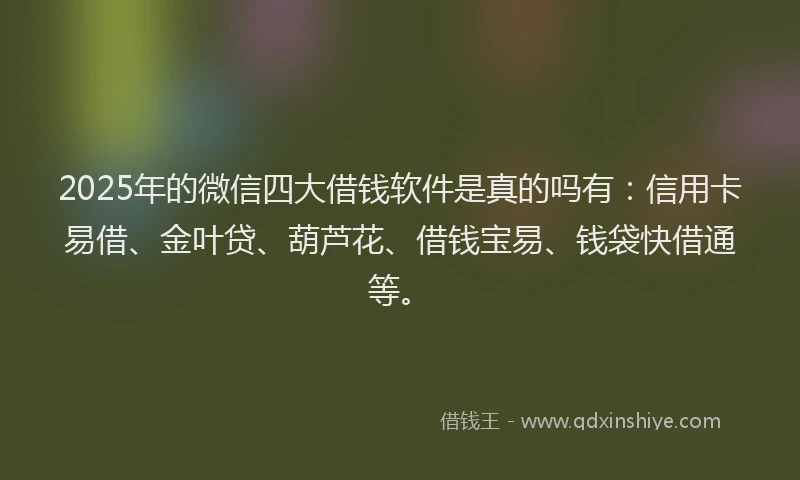 2025年的微信四大借钱软件是真的吗有：信用卡易借、金叶贷、葫芦花、借钱宝易、钱袋快借通等。