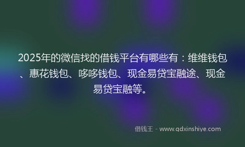 2025年的微信找的借钱平台有哪些有：维维钱包、惠花钱包、哆哆钱包、现金易贷宝融途、现金易贷宝融等。