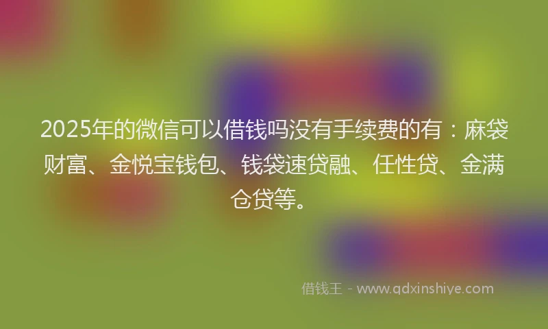 2025年的微信可以借钱吗没有手续费的有：麻袋财富、金悦宝钱包、钱袋速贷融、任性贷、金满仓贷等。