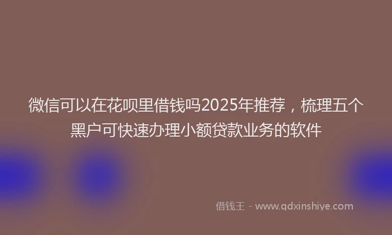 微信可以在花呗里借钱吗2025年推荐，梳理五个黑户可快速办理小额贷款业务的软件