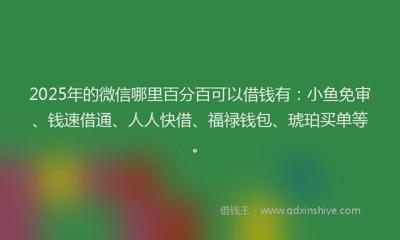 2025年的微信哪里百分百可以借钱有：小鱼免审、钱速借通、人人快借、福禄钱包、琥珀买单等。