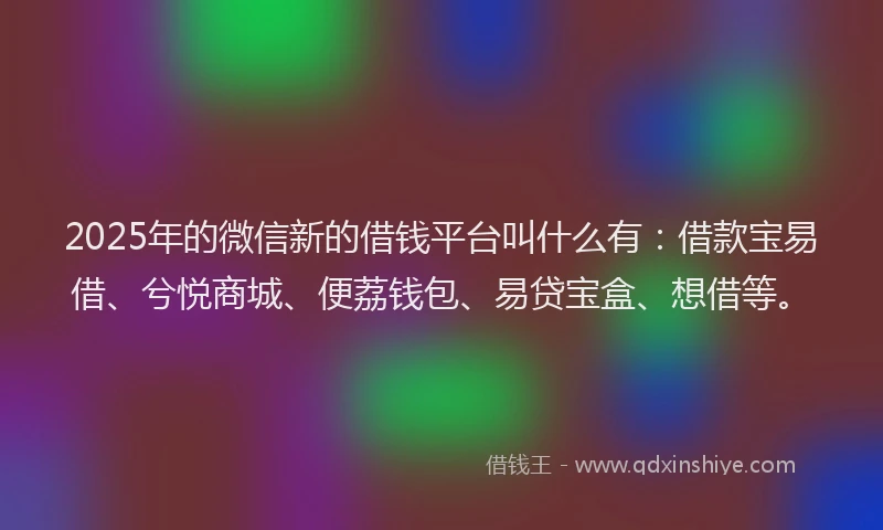2025年的微信新的借钱平台叫什么有：借款宝易借、兮悦商城、便荔钱包、易贷宝盒、想借等。