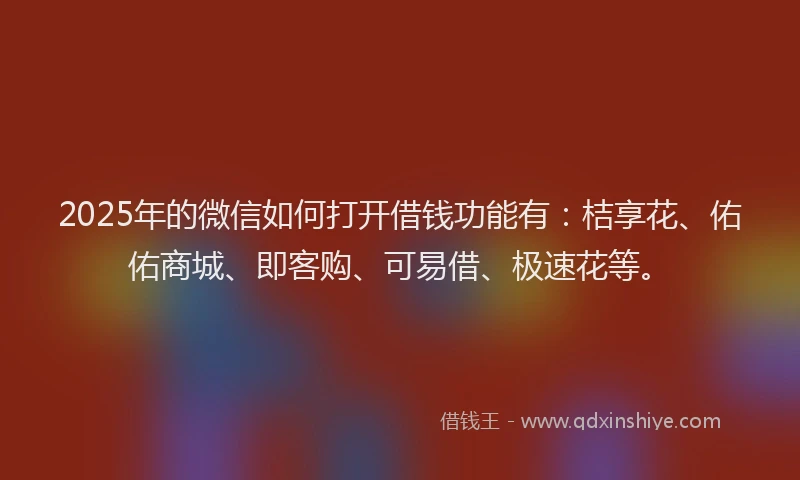 2025年的微信如何打开借钱功能有：桔享花、佑佑商城、即客购、可易借、极速花等。