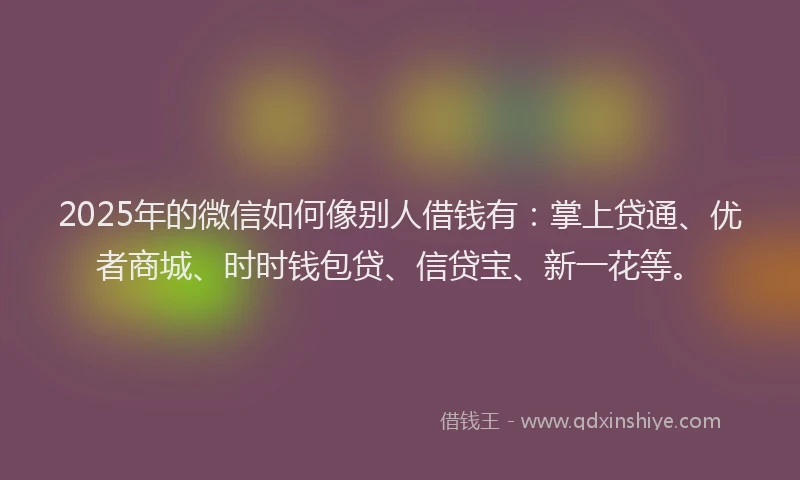 2025年的微信如何像别人借钱有：掌上贷通、优者商城、时时钱包贷、信贷宝、新一花等。