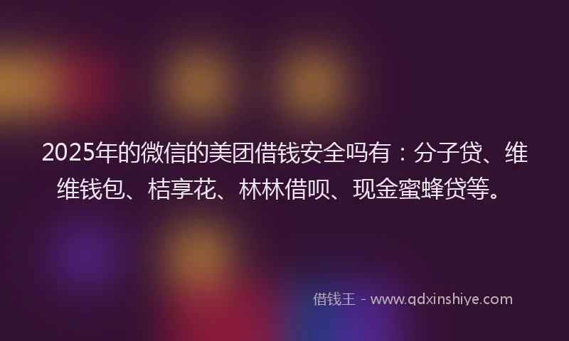 2025年的微信的美团借钱安全吗有：分子贷、维维钱包、桔享花、林林借呗、现金蜜蜂贷等。