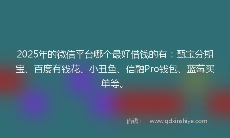 2025年的微信平台哪个最好借钱的有：甄宝分期宝、百度有钱花、小丑鱼、信融Pro钱包、蓝莓买单等。