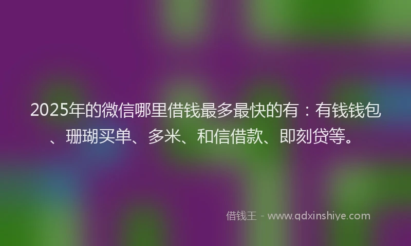 2025年的微信哪里借钱最多最快的有：有钱钱包、珊瑚买单、多米、和信借款、即刻贷等。