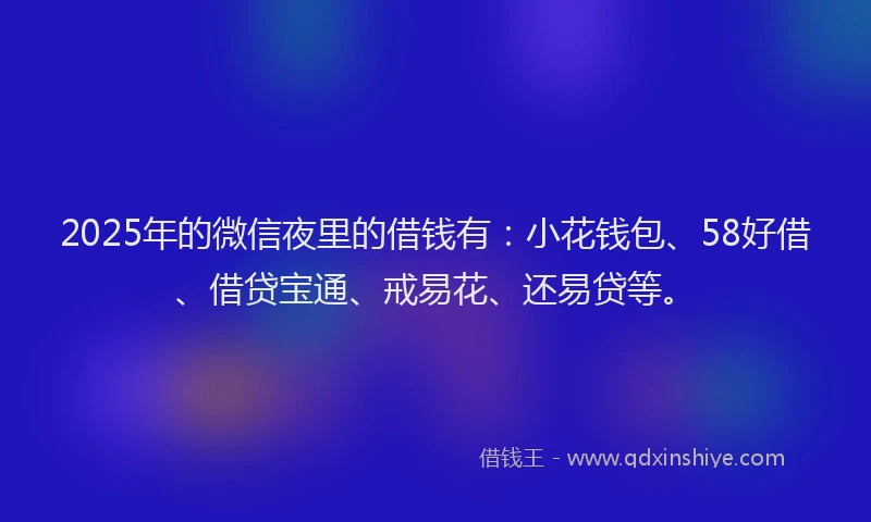 2025年的微信夜里的借钱有：小花钱包、58好借、借贷宝通、戒易花、还易贷等。