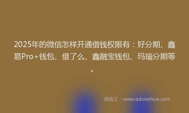 2025年的微信怎样开通借钱权限有：好分期、鑫易Pro+钱包、借了么、鑫融宝钱包、玛瑙分期等。