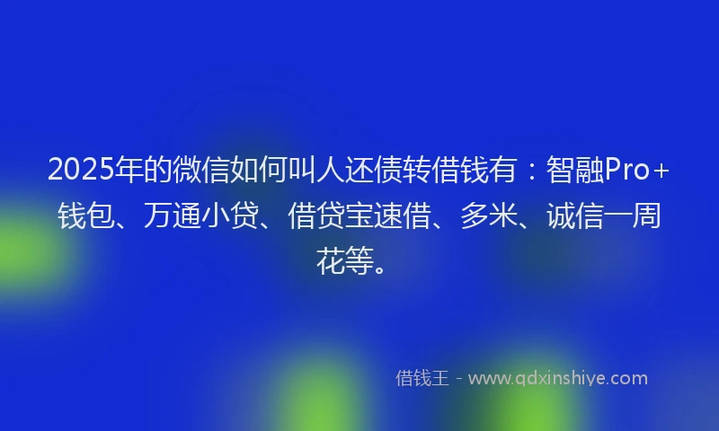 2025年的微信如何叫人还债转借钱有：智融Pro+钱包、万通小贷、借贷宝速借、多米、诚信一周花等。