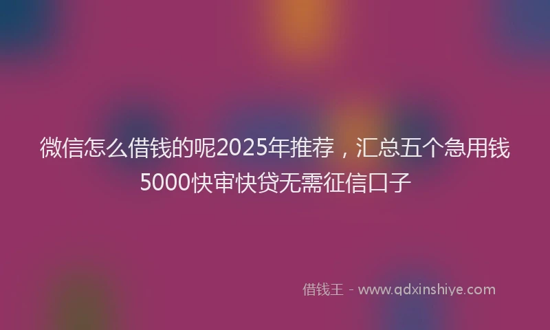 微信怎么借钱的呢2025年推荐，汇总五个急用钱5000快审快贷无需征信口子