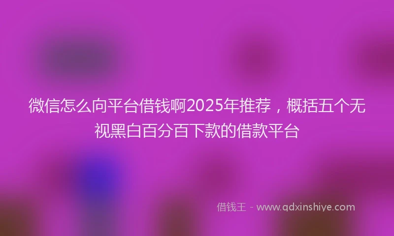 微信怎么向平台借钱啊2025年推荐，概括五个无视黑白百分百下款的借款平台