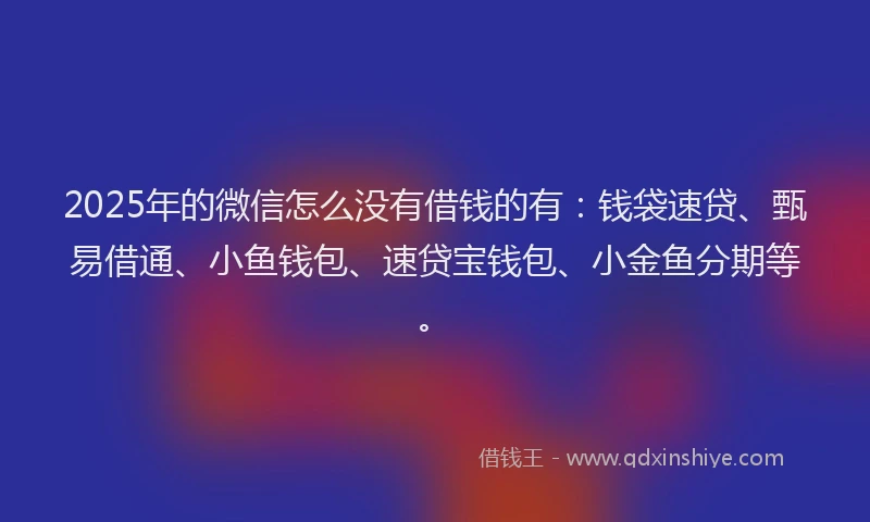 2025年的微信怎么没有借钱的有：钱袋速贷、甄易借通、小鱼钱包、速贷宝钱包、小金鱼分期等。