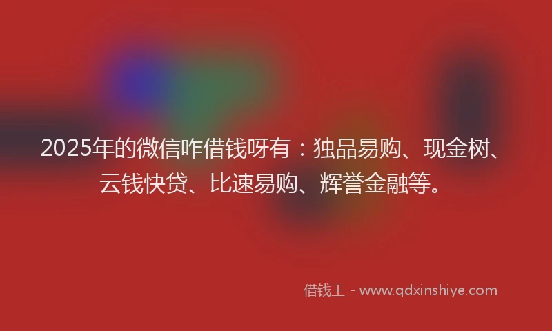 2025年的微信咋借钱呀有：独品易购、现金树、云钱快贷、比速易购、辉誉金融等。