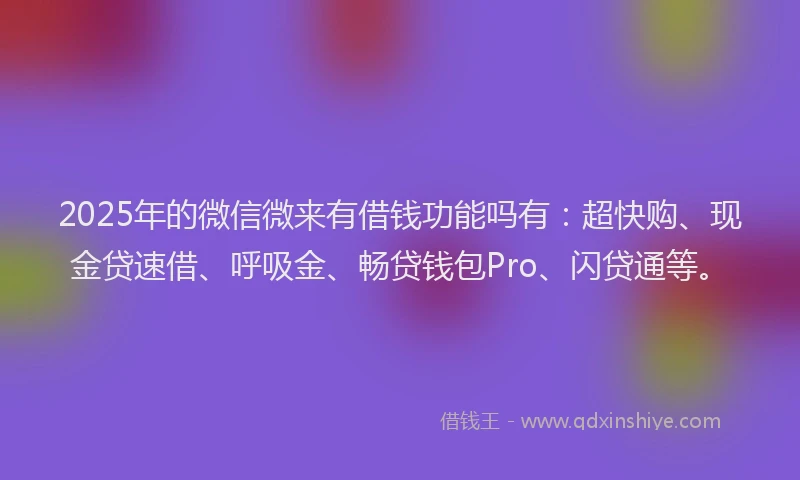 2025年的微信微来有借钱功能吗有：超快购、现金贷速借、呼吸金、畅贷钱包Pro、闪贷通等。